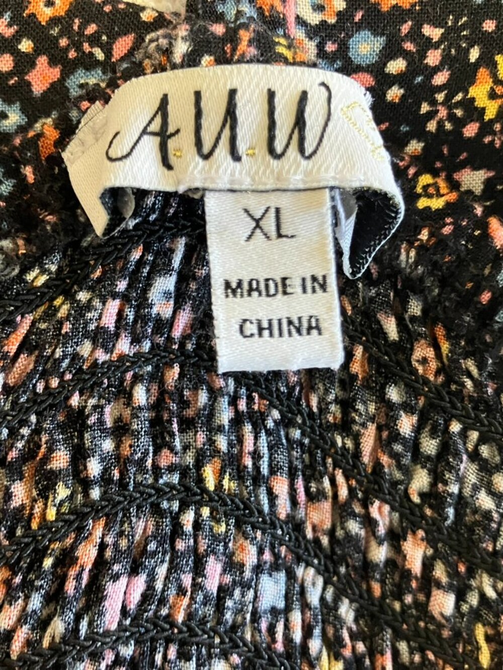 A.U.W. Floral Mini Dress Black Size XL Smocked Ruffle Straps Stretchy - Picture 10 of 11